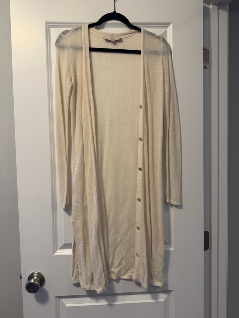 LOFT Long Cream Button-Front Women's Cardigan Sweater